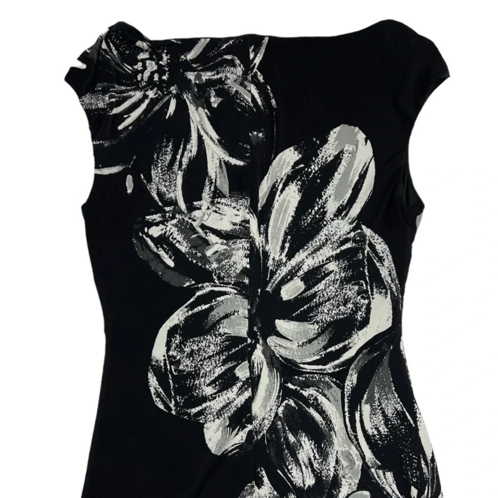 Lauren Ralph Lauren Boatneck Black & White Midi Floral Print Dress Sz: 10 - Picture 4 of 13